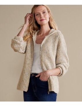 Soft Surroundings Chandra Sequin Knit Wool Blend Zip Up Hooded Sweater Size XL